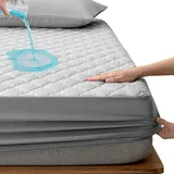 Matratzenschoner 180x200 Wasserdicht – Grau Gestepptes Matratzenschutz Spannbettlaken, Atmungsaktive Matratzenauflage Waschbar, Dehnbar auf 27 cm (Grau,Doppelbett)