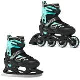Raven Profession 2in1 Schlittschuhe Inlineskates Inliner für Kinder und Erwachsene verstellbar (Black/Mint, 35-39 (23cm-25,5cm))