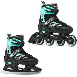 Raven Profession 2in1 Schlittschuhe Inlineskates Inliner für Kinder und Erwachsene verstellbar (Black/Mint, 35-39 (23cm-25,5cm))