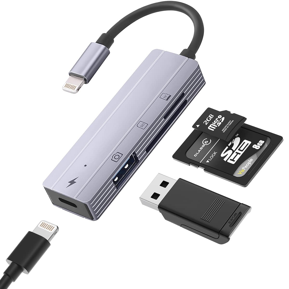 Kamera-SD-Speicherkartenleser für iPhone [Apple MFi-zertifiziert], IVSHOWCO iPhone auf USB-Adapter, 4-in-1 Lightning-Stecker auf USB-Buchse, OTG-Kabel-Adapter für iPhone 13 12 11 Xr X XS 8 7 Plus iPad