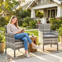 2er Set Gartenstuhl Polyrattan Gartenmöbel Mit 2 Sessel Abnehmbaren Kissen Stahlrahmen Grau