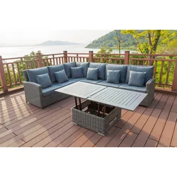 OUTFLEXX Dining-Lounge, grau, Polyrattan, 5-6 Personen, h√∂henverstellbarer Loungetisch, inkl. Polster