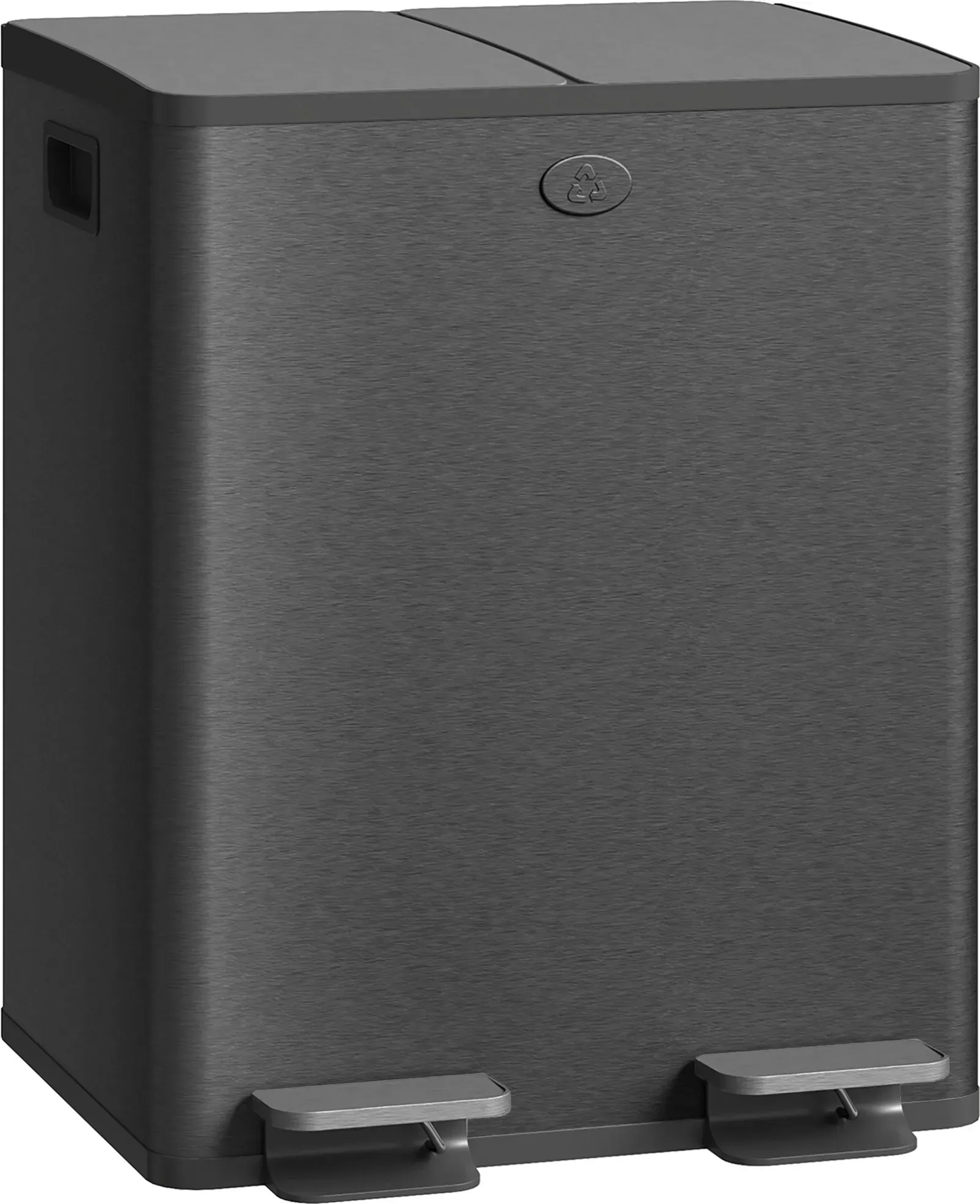 HOMCOM Küchen-Mülleimer mit 2 Fächern 2x 20 L, Edelstahl-Küchenabfalleimer mit Pedal, Soft-Close-Deckeln und herausnehmbarem Eimer für Recycling und Küchenabfälle, Schwarz   Aosom