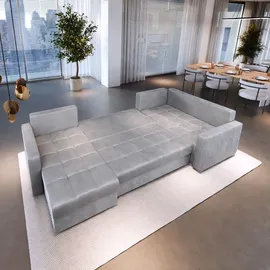 masseno Ecksofa LORIVO mit Schlaffunktion U-Form, Sofa mit Bettkasten, Wohnzimmersofa, Couch, Soffa, Bettsofa, Couchgarnitur- Grau, PAROS 06 - Grau