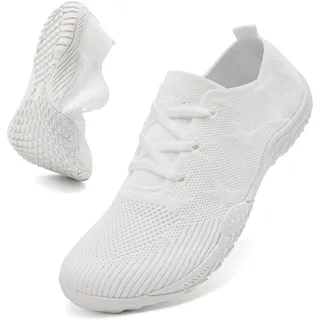 MGNLRTI Barfuss Schuhe Damen Sneaker Weiss Sommerschuhe Hallenschuhe Sportschuhe Turnschuhe Fitnessschuhe Bequeme Hausschuhe Laufschuhe Stoffschuhe Barfußschuhe Damen Weiß Größe 40 EU - 40 EU