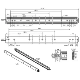 SOTech VarioSlide KV2-200-H76-L1100-EH 1117,6 mm mit Lock-in/out Einrastfunktion grau Schwerlast-Vollauszug belastbar bis 200 kg,