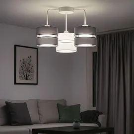 WOFI Deckenleuchte Lampe Wohnzimmerleuchte 3 flammig Textil Schlafzimmerlampe, Metall Stoff grau Weiß, 3x E27 Fassungen, Lxbxh 56x56x35 cm, Wofi 11253