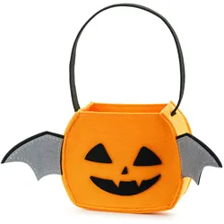 PartyDeco Kürbis Tasche für Süßigkeiten 18x8x35cm Filz - Süßes oder Saures Sammeltasche Kürbistasche Halloween Kindergeburtstag Fasching Beutel Orange