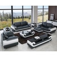 JVmoebel Sofa Ledersofa Couch Wohnlandschaft 3+1+1 Sitzer Garnitur Design, Made in Europe grau|weiß