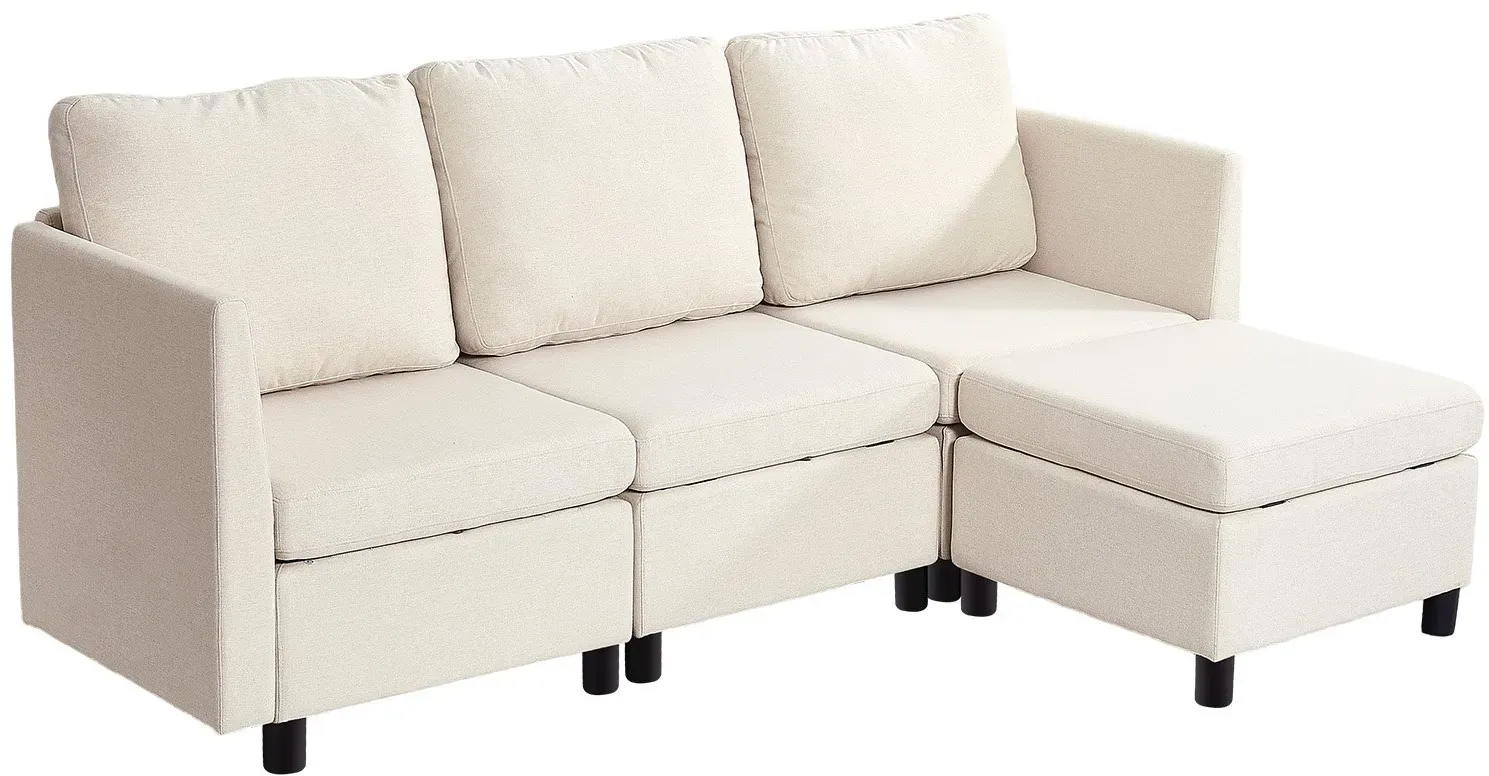 VEVOR Ecksofa Eckcouch Schlafsofa mit verstecktem Stauraum, Couch mit Ottomane & hochelastischem Schaumstoff, gepolstertes Sofa (3 Sitzer) mit Massivholzrahmen für Wohnzimmer Schlafzimmer, Beige