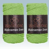 Wollbiene Makramee Garn 5mm I 2x70m I Makramee Natur - Baumwollgarn Mischgarn zum Knüpfen von Macrame - Rope Garn - Makramee-Garn aus Baumwolle für Kunst DIY Handwerk (apfelgrün 17)