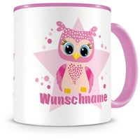 Samunshi® Kindertasse mit Namen große rosa Eule Tasse Personalisierte Tasse mit Namen Kinder Kinderbecher mit Namen Kindergarten rosa 300ml