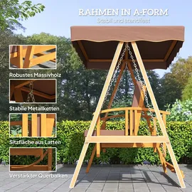 Outsunny 2 in 1 Hollywoodschaukel mit Liegefunktion, 3-Sitzer Gartenschaukel - Braun