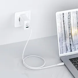OEM Acefast 2W1 Netzwerk-Ladegerät 2x Usb C / Usb 65w Pd, Qc 3.0+Kabel Weiß