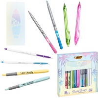BIC Schreibwaren Set: 4 Kugelschreiber, 4 Fineliner pastell, 3 Tintenroller, 1 Notizblock & 4 Pastell Marker, Pastel Dream