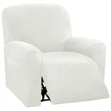 Sesselbezug Relaxsessel Samt Stretchhusse für Relaxsessel 4-Teilig,Stretch Sesselschoner für Relaxsessel mit Taschen,Elastisch Sesselbezug Waschbar für Fernsehsessel Liege Sessel - White||1 Seater
