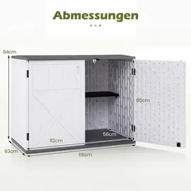 Costway Gartenschrank 118 x 63 x 94 cm Grau/Weiß