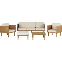 Beliani Lounge Set Hellbraun Akazienholz 5-teilig für 5 Personen mit Auflagen Beige Stoff Couchtisch Fußhocker 3er Sofa 2 Sessel Outdoor Garten - Hellbraun,