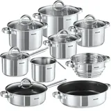 Tectake tectake® Kochtopfset Turin 15-tlg., Edelstahl, für Induktion geeignet, - silber