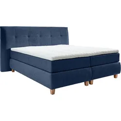 Boxspringbett ALINA "Luella", blau (dunkelblau tcm 96), B:224cm L:214cm, Komplettbetten, Boxspringbett, ADA trendline Boxspringbett, inkl. Matratze und Viscoschaum-Topper