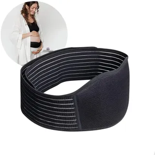 Reer Schwangerschaftsgürtel, Bauchgurt Schwangerschaft zur Unterstützung von Babybauch und Rücken, extra langer Stützgürtel mit Klettverschluss, atmungsaktiv, weich - dermatest geprüft, Schwarz