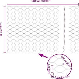 vidaXL Hexagonzaun 0,5 x 50 m Silber/Verzinkter Stahl