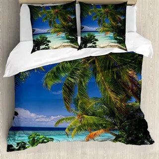 TAKOLI Bettwäsche 135 x 200 3D Palmenblatt Strand, Weiche Microfaser Hawaii Palme Bettwäsche Set 2 teilig - Tropische Inselpflanze Bettbezug & 1 Kissenbezüg 80x80, mit Reißverschluss