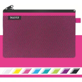 Leitz WOW Mäppchen mit 2 Fächern, Leichtläufiger Reißverschluss, Abwaschbar, Ideal zur Organisation, Größe L, 23 x 15 cm, Pink, 40130023