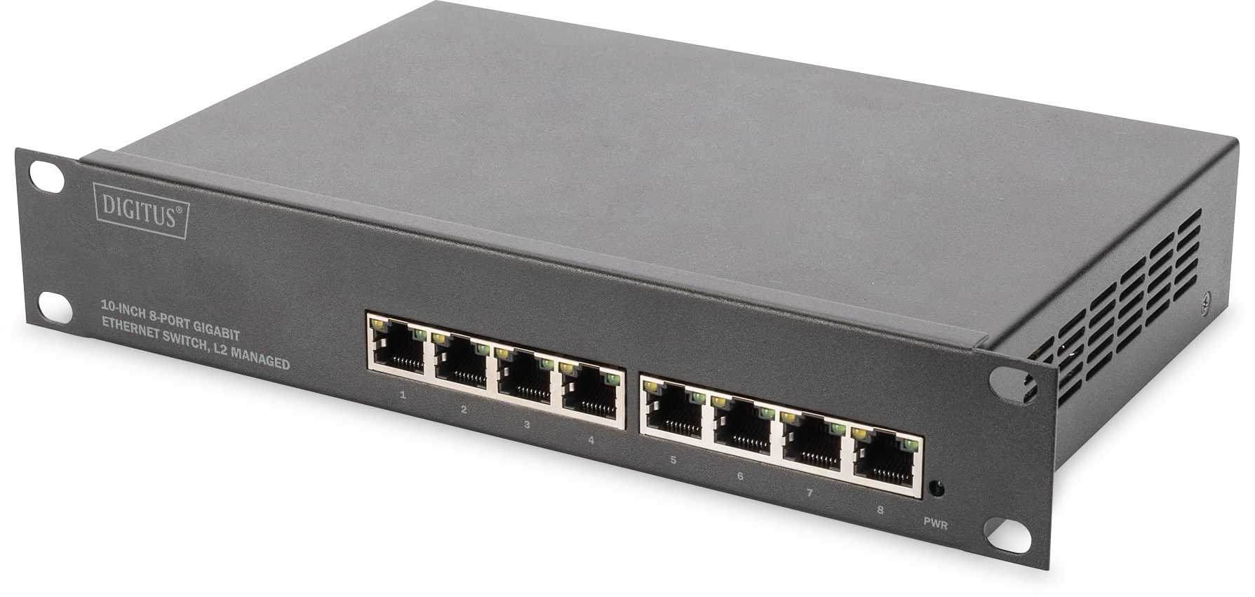 DIGITUS Gigabit Ethernet Netzwerk-Switch - 10 Zoll - 8 Ports - L2+ Managed - VLAN, Link Aggregation & Port Control - Schwarz