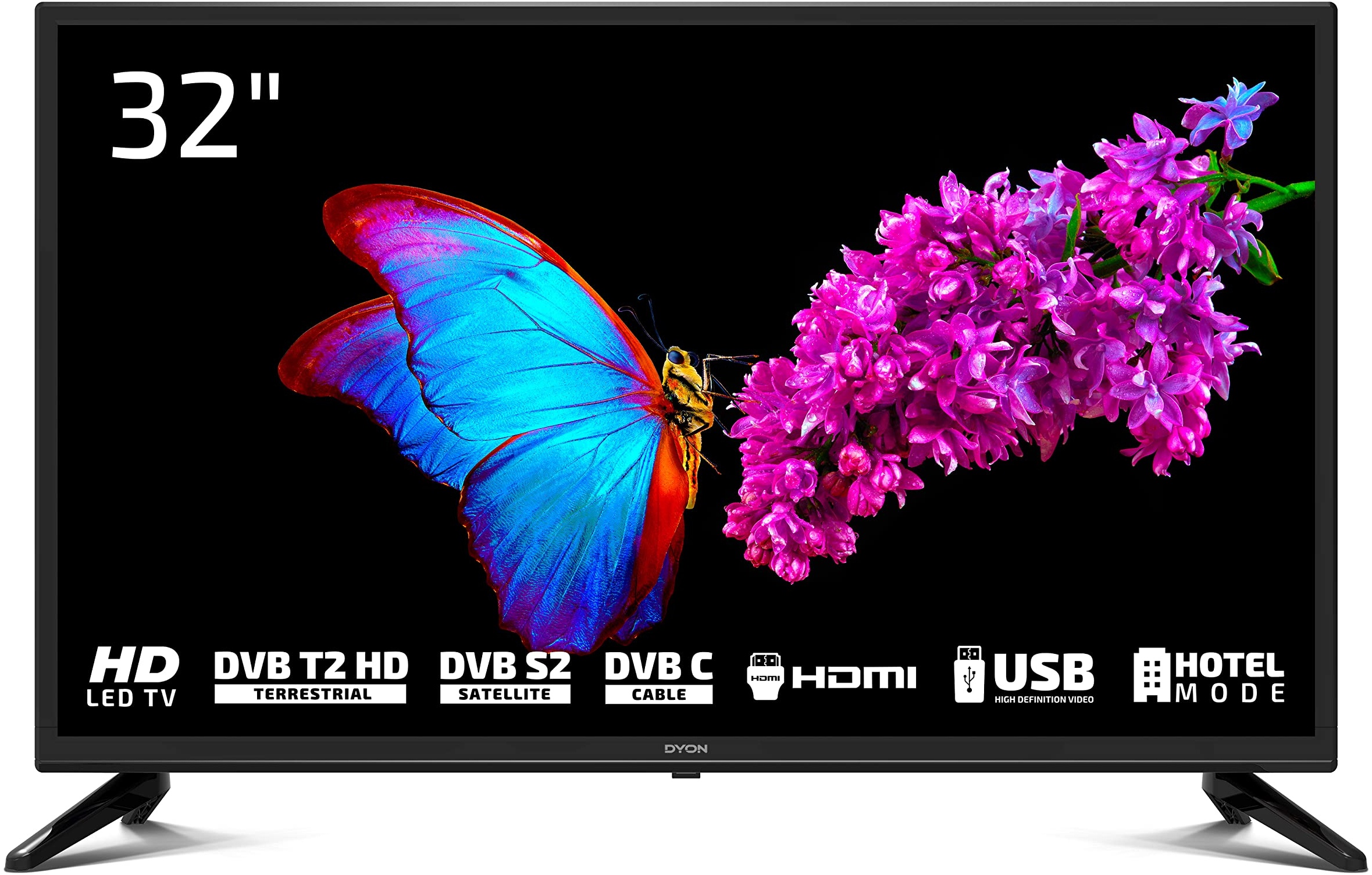 DYON Enter 32 Pro X2 80 cm (32 Zoll) Fernseher (Triple Tuner (DVB-C/-S2/-T2), Hotelmodus, USB-Media Play.) [Modelljahr 2022], Schwarz...