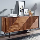 FineBuy Massivholz Design Sideboard 150cm Sheesham Kommode mit 3 Türen Retro Design Metall schwarz