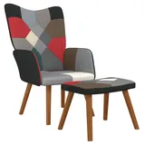 vidaXL Relaxsessel mit Hocker, Sessel mit Stahlrahmen Holzbeinen, Relaxstuhl Polsterstuhl mit Armlehne, Fernsehsessel Polstersessel Wohnzimmer, Patchwork Stoff