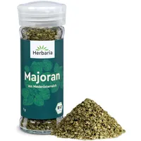 Herbaria Majoran bio 7g Streuer – Bio Majoran getrocknet und gerebelt – Bio-Kräuter – Bio-Gewürz – Bio-Küchenkräuter - Premium Bio-Qualität - im praktischen Glas-Gewürzstreuer