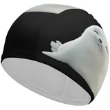 style-18 Niedliche weiße Robbe, lustige Badekappe für Erwachsene, Schwimmhut, Lange und Kurze Haare, Badekappen für Männer und Frauen