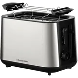 Russell Hobbs Toaster 2 Scheiben] Heaton (extra breite Toastschlitze, 6 Bräunungsstufen, Hebefunktion, Auftau-, Aufwärm- & Stoppfunktion, Krümelschublade, Brötchenaufsatz, Edelstahl) 27390-56