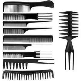 luxuskollektion Stielkamm Hair Styling Kämme 10Pcs Profi Friseur Haar Zubehör Set Tragbar Tasche schwarz