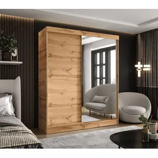 CASPIAN 24 Kleiderschrank mit Spiegel, vier Schubladen Schrank Eiche Wotan - 140x205 CM