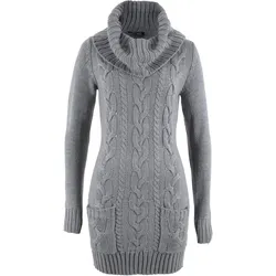 bonprix Strickkleid mit Rollkragen und aufgesetzten Taschen, grau, 32/34 (XS)