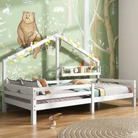SOFTWEARY Kinderbett mit Lattenrost und Rausfallschutz, 90x200 cm, Hausbett, Einzelbett, Jugendbett, Kiefer - Weiß