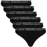 Bamboo basics Damen String EMMA, 6er Pack - Logo-Bund, atmungsaktiv, Single Jersey Schwarz M