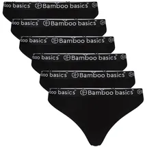 Bamboo basics Damen String EMMA, 6er Pack - Logo-Bund, atmungsaktiv, Single Jersey Schwarz M