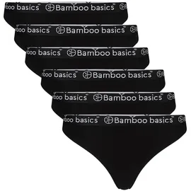 Bamboo basics Damen String EMMA, 6er Pack - Logo-Bund, atmungsaktiv, Single Jersey Schwarz M