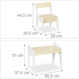Relaxdays Kindersitzgruppe Set Tisch und Stuhl MDF beige-weiß