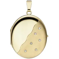 Medallionanhänger JOBO "Anhänger Medaillon oval", gelb (gelbgold 585), Schmuckanhänger, Damen, SI = kleine Einschlüsse, Diamanten Gelbgold 585, Diamanten, Gelbgold 585, 585 Gold mit 6 Diamanten