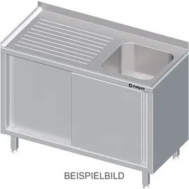 Stalgast Spülschrank mit Schiebetüren, 1600x600x850 mm, mit einem Becken links, mit Aufkantung, verschweißt