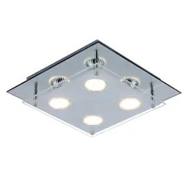 GLOBO - Deckenleuchte Lampe Schlafzimmerleuchte Glaslampe Wohnzimmer, 4 flammig, Chrom Glas Spiegelrand klar, 4x LED 12W 1000Lm 3000K, HxLxB 8x27x27