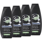 Schauma 3in1 Shampoo Intensive Reinigung (4x 400 ml), Haarshampoo für Haare, Körper und Gesicht, 3in1 Shampoo mit Aktivkohle und Tonerde reinigt das Haar gründlich