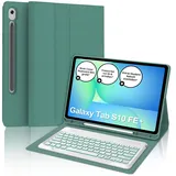 IVEOPPE Hülle mit Tastatur für Samsung Galaxy Tab S10 FE+ 13.1 Zoll, Deutsches QWERTZ-Layout, Tastatur für Samsung Tab S10 FE+ 13.1" 2025, 7-Farbige Beleuchtung Magnetisch Keyboard, Dunkelgrün