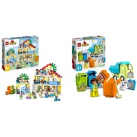 LEGO 10994 DUPLO 3-in-1-Familienhaus, Puppenhaus aus Bausteinen mit Push&Go Auto & 10987 DUPLO Recycling-LKW Müllwagen-Spielzeug, Lern- und Farbsortier-Spielzeug