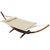 ALEOS. AS-S 410cm Hängemattengestell Filled Edition Creme Hängematte mit Gestell aus Holz Lärche mit Stabhängematte GEPOLSTERT inkl. Kopfkissen